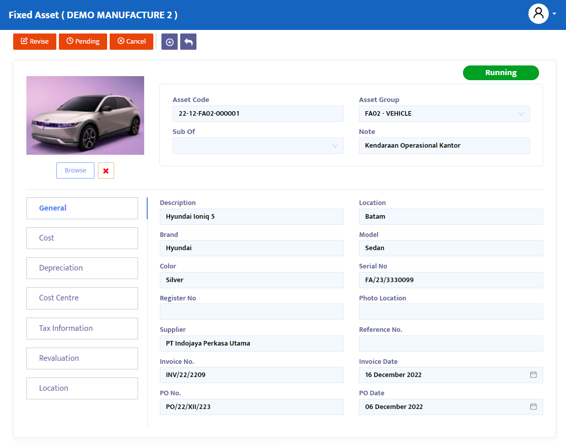 Registering Fixed Asset Details